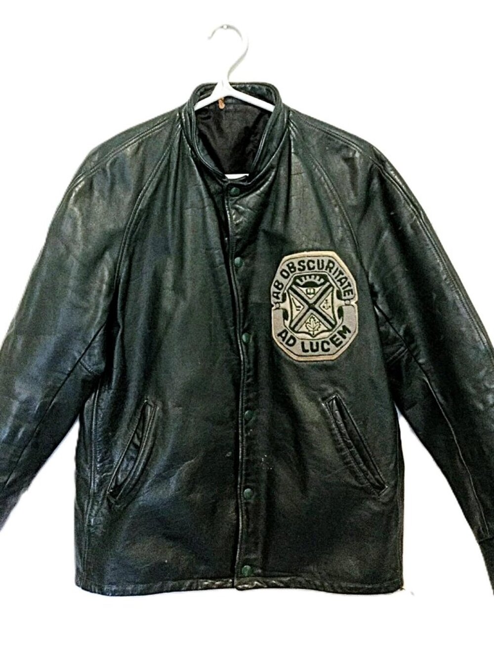 Vintage Varsity Leather Jacket E.D.S.S. Elmira District School Green